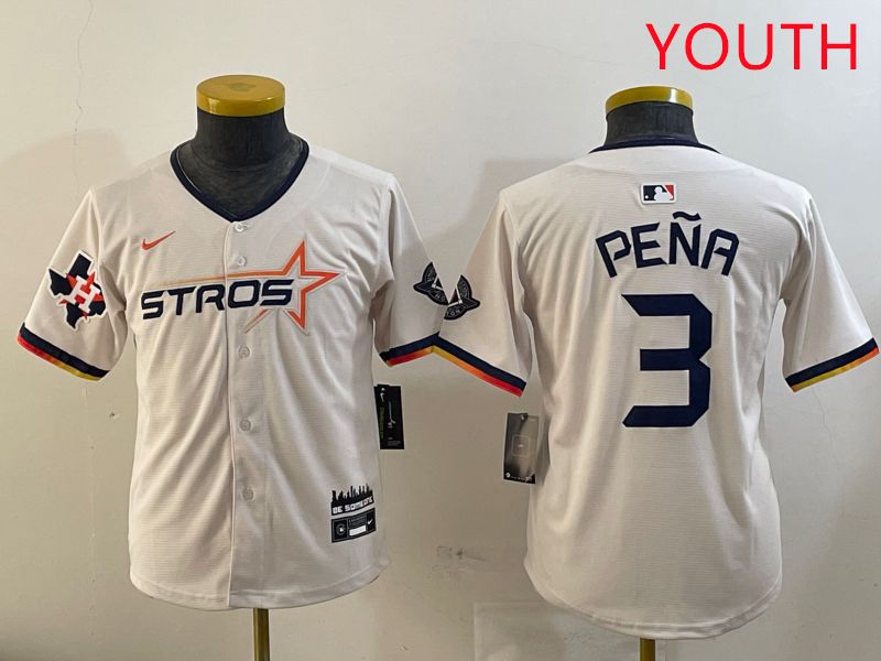 Youth Houston Astros #3 Pena Cream Three generations Joint Name 2025 Nike MLB Jersey style 4113->youth mlb jersey->Youth Jersey